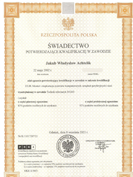 Skan dokumentu: Kwalifikacja Zawodowa EE.08