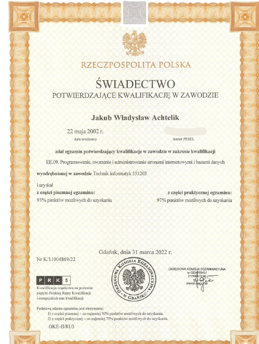 Skan dokumentu: Kwalifikacja Zawodowa EE.09