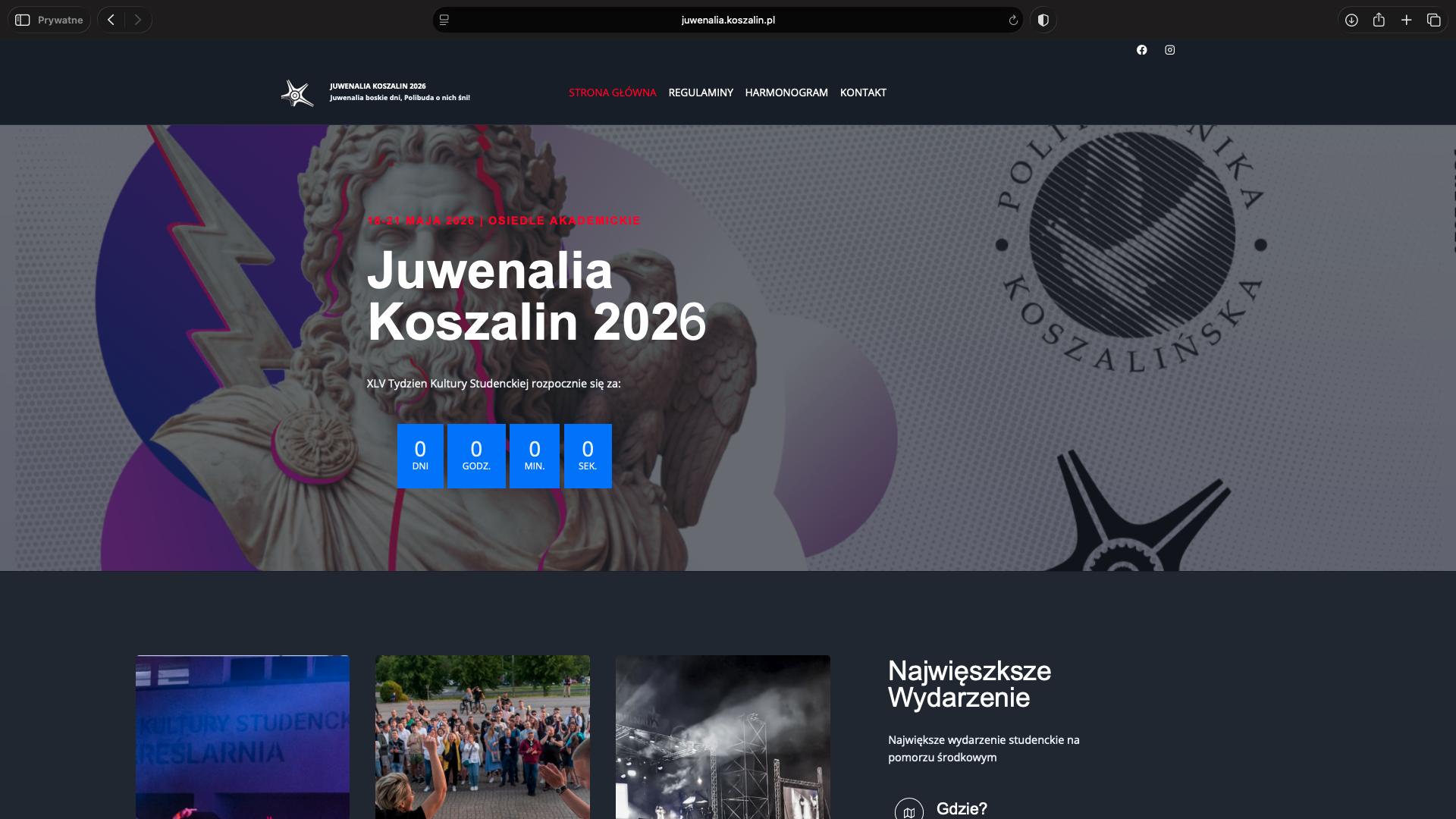 Zrzut ekranu projektu Juwenalia Koszalin