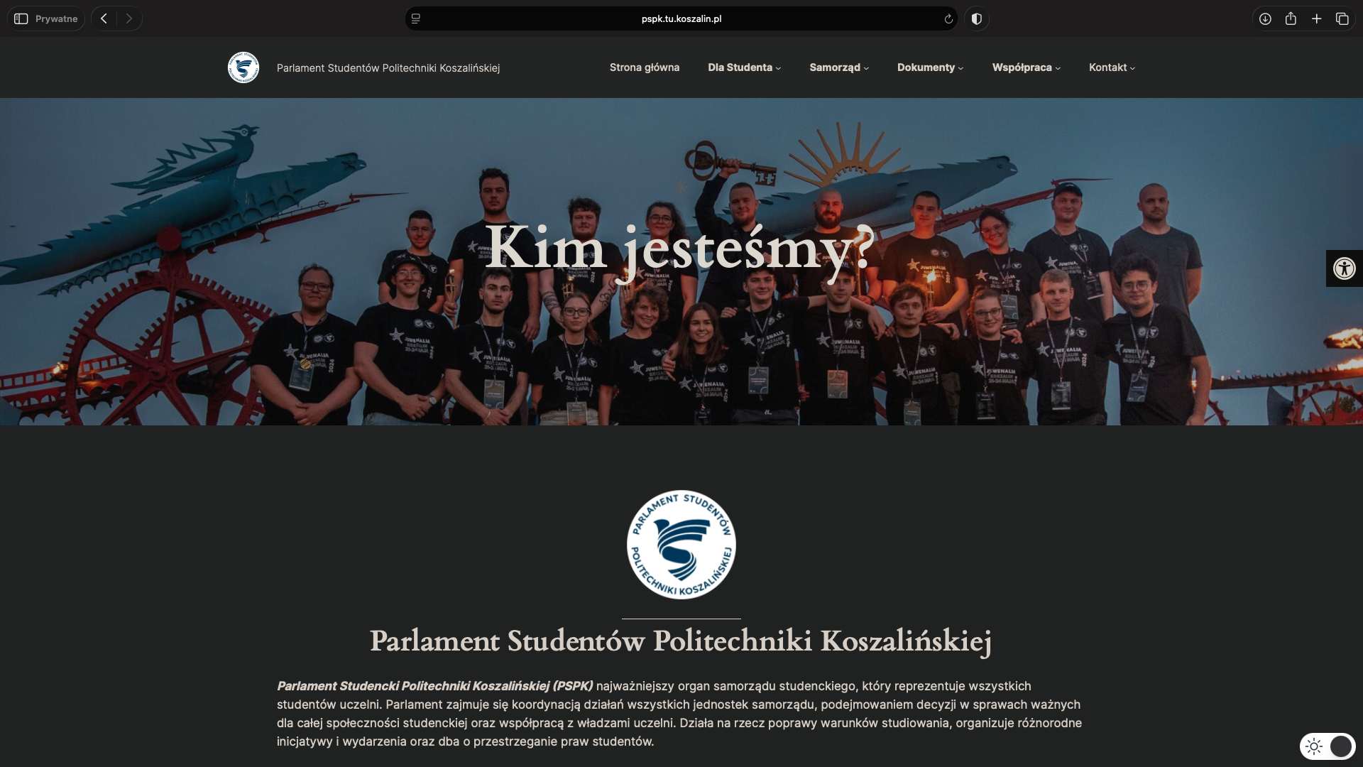Zrzut ekranu projektu Parlament Studentów Politehcniki Koszalińskiej